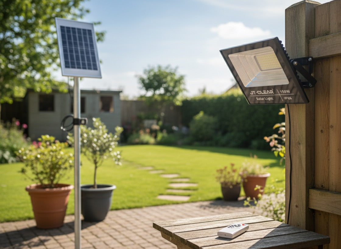 100W JT High Bright Solar Flood Light with Remote Control IP66 Outdoor Spotlight