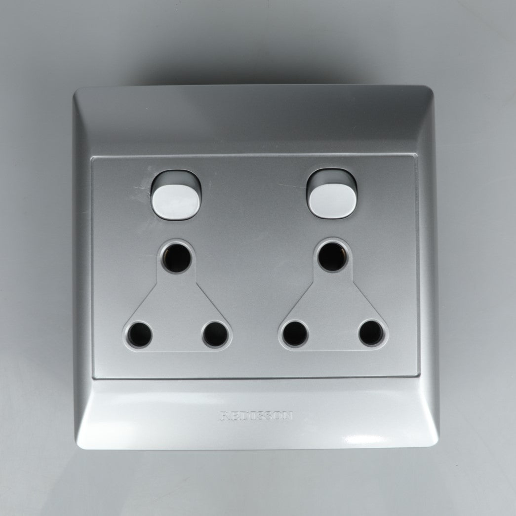 REDISSON Double Wall Socket 4x4 with Dual Switch Silver Gloss Finish (D01 SIL)