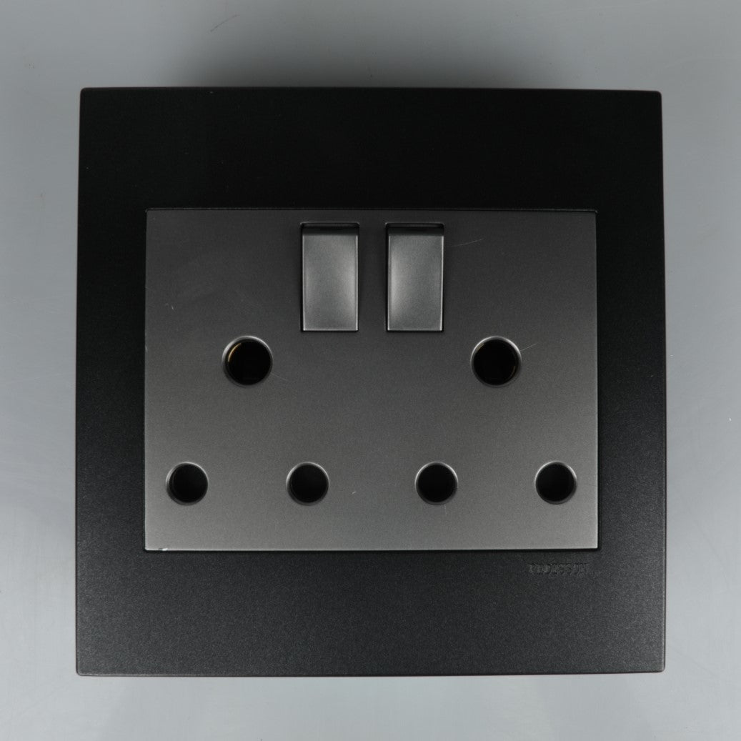 Redisson Double Wall Luxury Switched Socket 4x4 (Silver Grey Finish) D01-C-SG