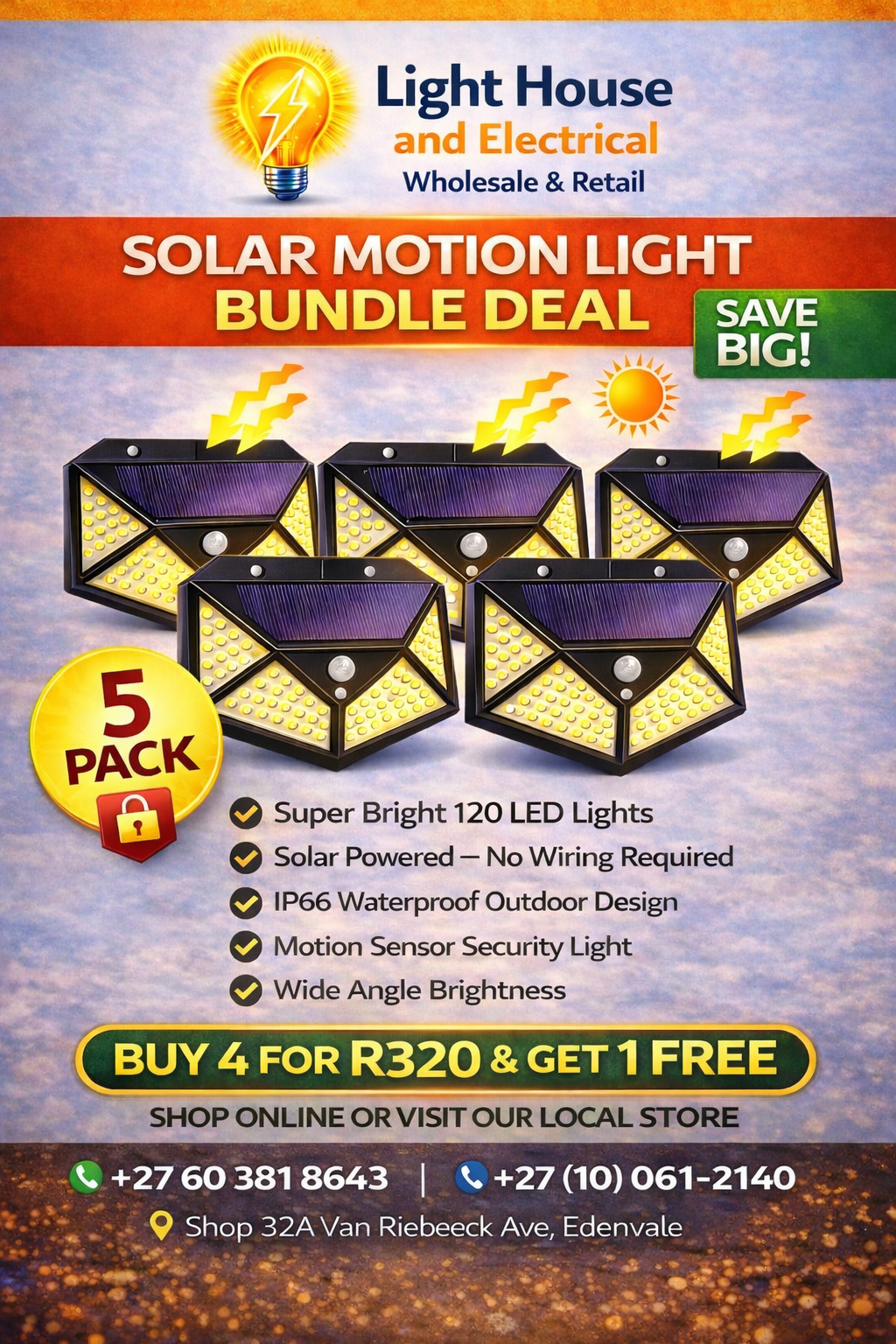 120 LED Solar Motion Sensor Wall Light Outdoor Security Light (5 Pack Bundle)