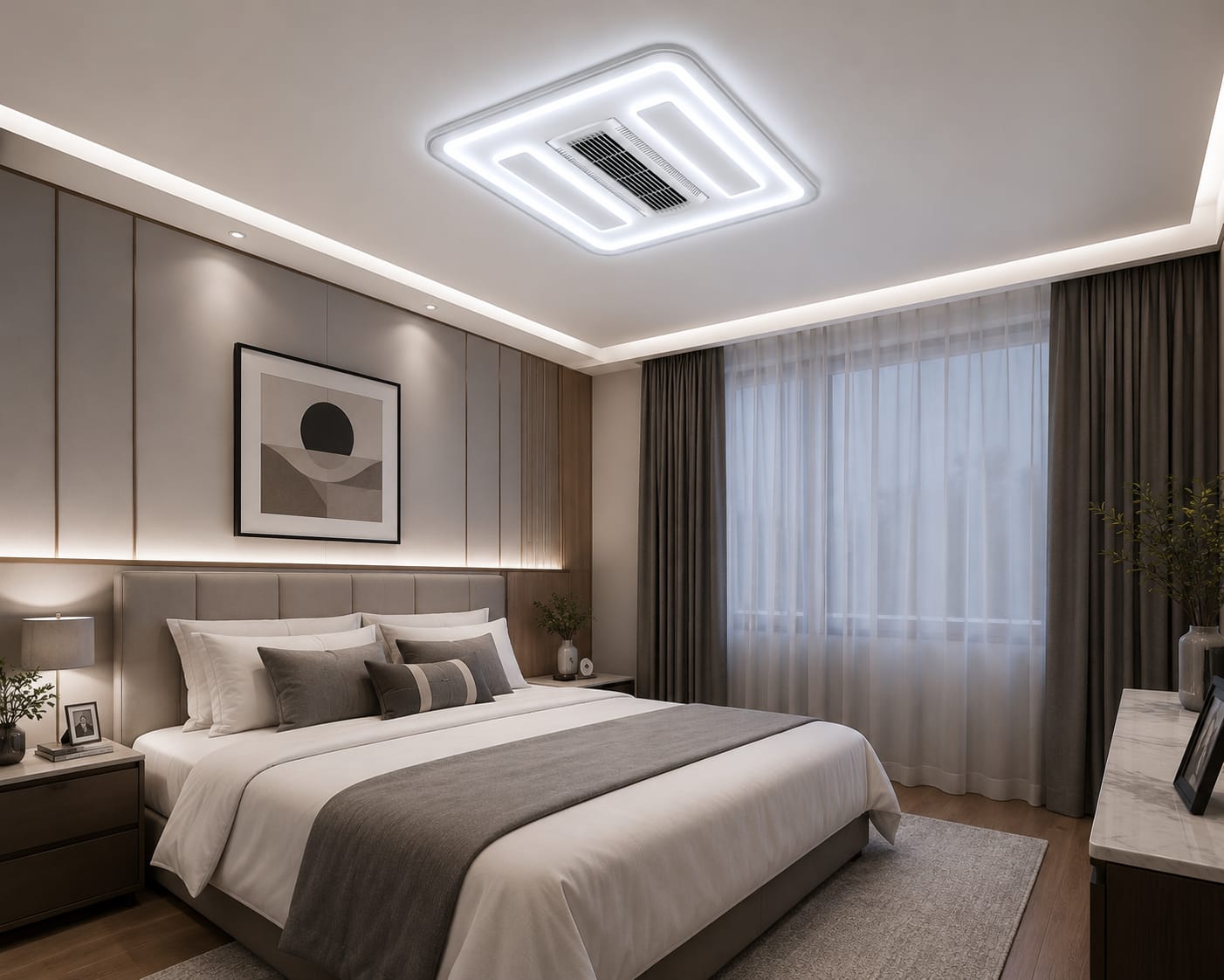 LED and Fan Modern Square light , Bedroom Study Living Room Fashion Decoration 3 Color Changing Ceiling Light(warm white ,cool white and day light) HTY-DX072