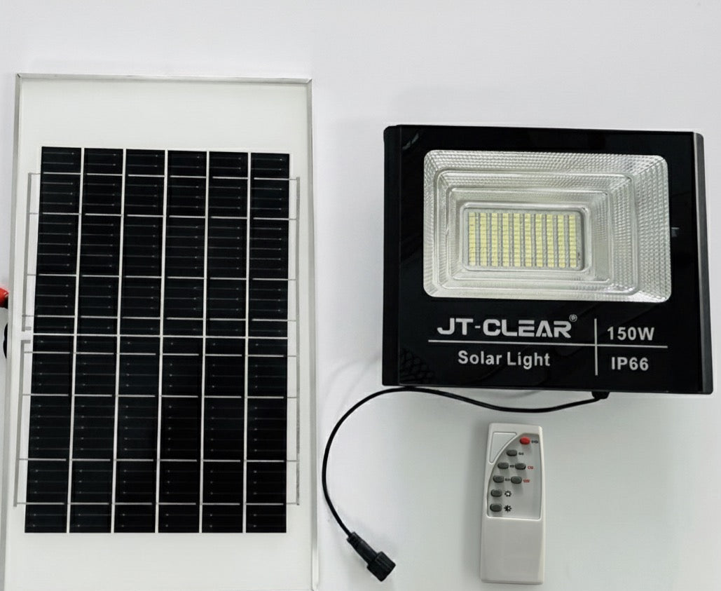 JT 150W Solar Flood Light with Remote Control IP66 Outdoor LED Flood Lamp