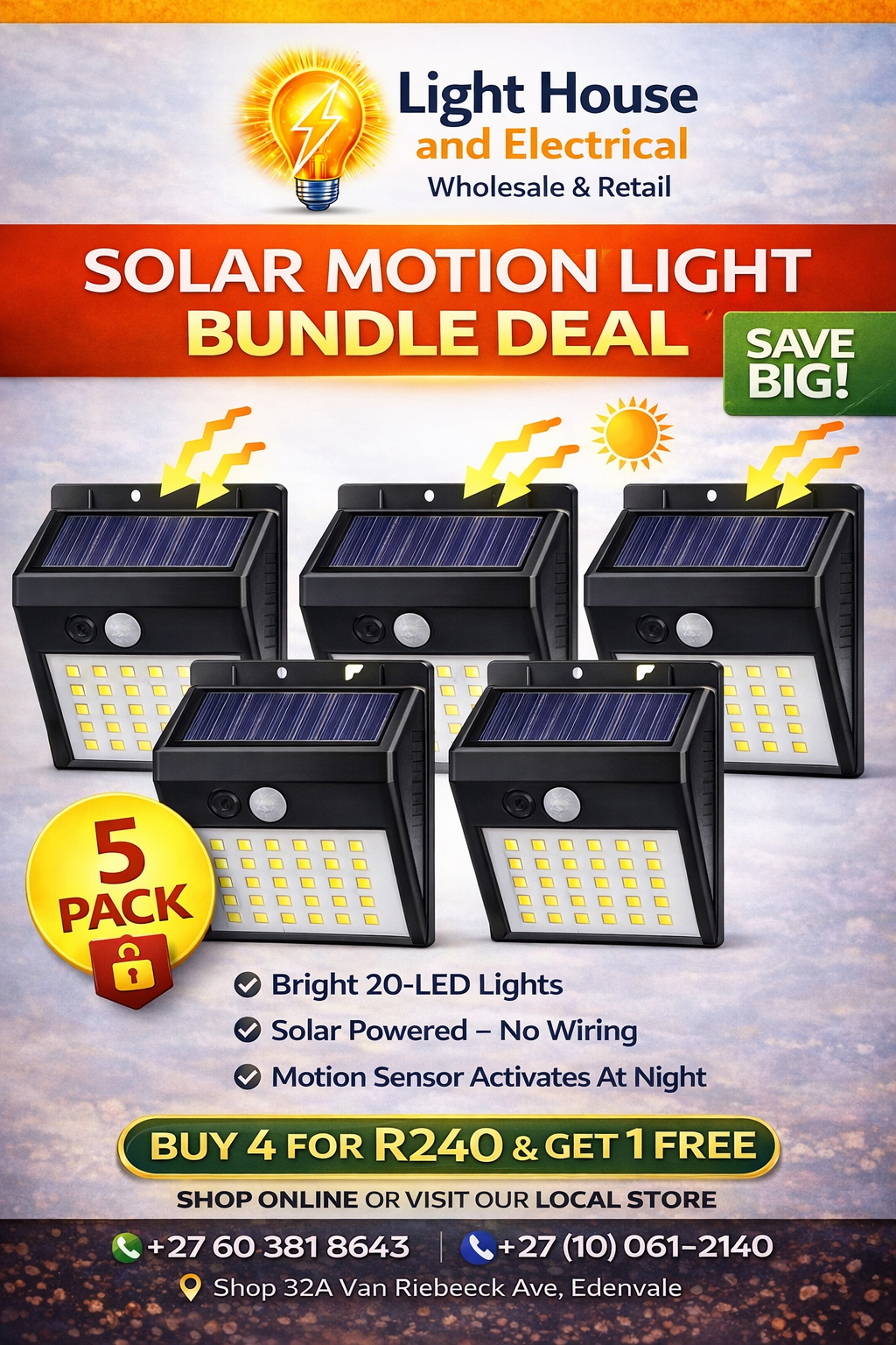 20 LED Solar Motion Sensor Wall Light Outdoor Security Light (5 Pack Bundle)