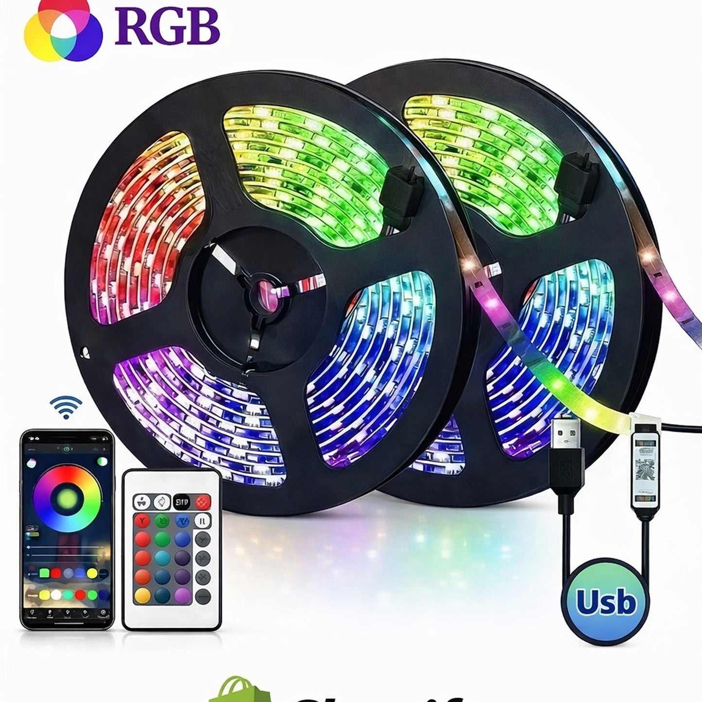RGB LED Strip Light 5M USB 5V Waterproof (IP67) with Remote Control