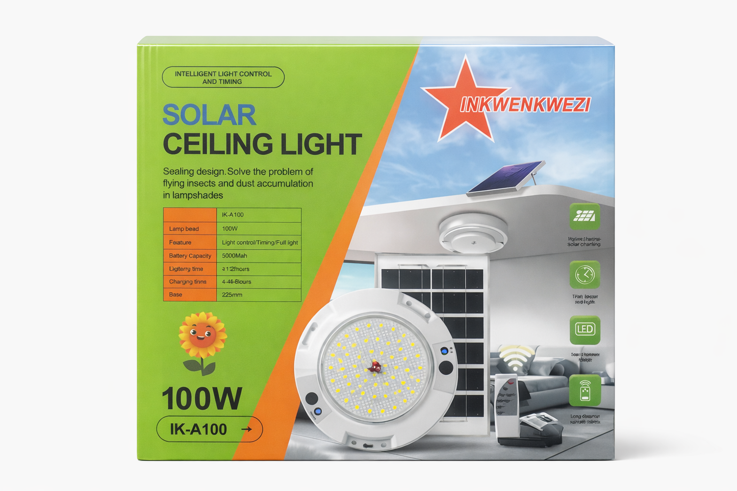 100W Solar LED Ceiling Light with Remote Control Indoor Solar Lighting inkwenkwezi