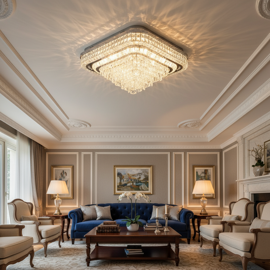 Modern Square Crystal LED Chandelier Luxury Flush Mount Ceiling Light Gold (DX013)