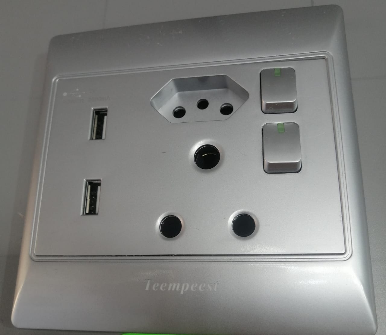 4x4 Electrical Socket Silver SA034/S 1x 2-Pin Plug + Dual USB Charging Ports (Modern Wall Outlet)
