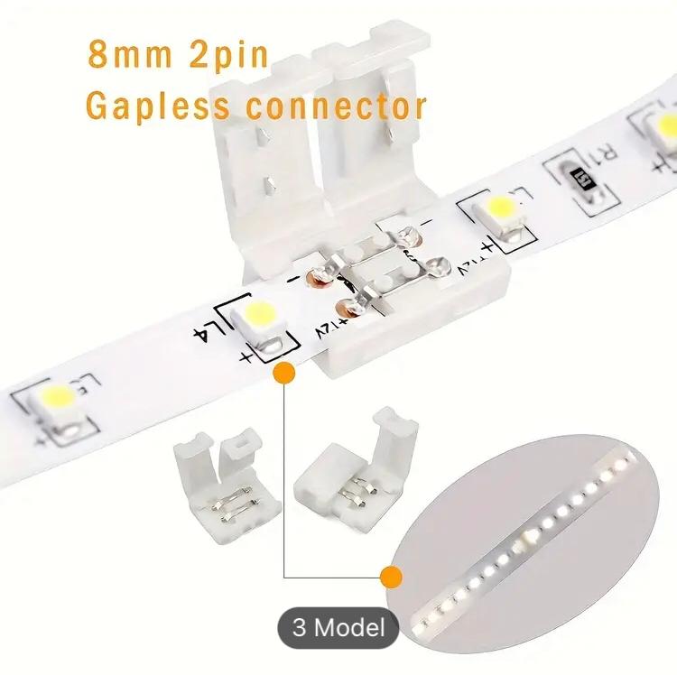 8mm 2-Pin Straight (Gapless) LED Strip Connector