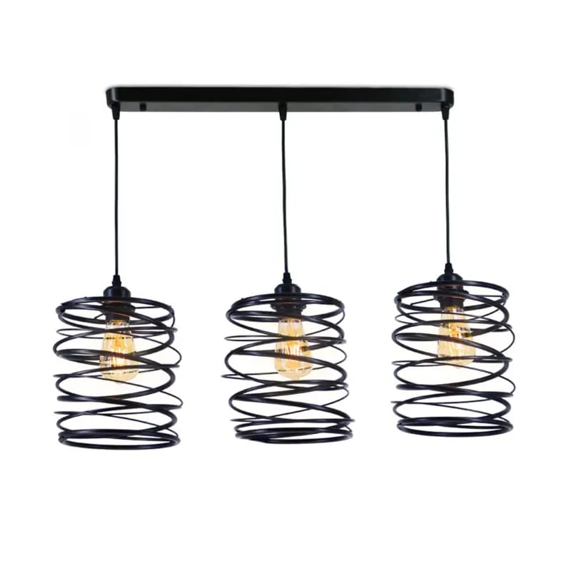 3-Light Spiral Farmhouse Pendant Light Black Kitchen Island Hanging Fixture (8403/3P)
