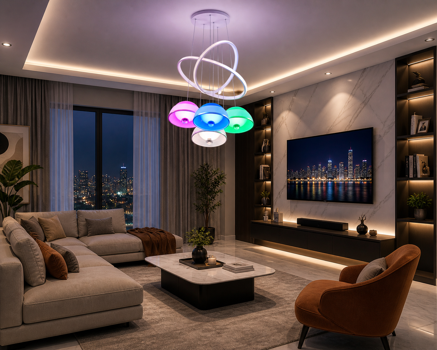 Modern RGB LED Kitchen Pendant Light 5 Colour Changing | Model 8073/3+1
