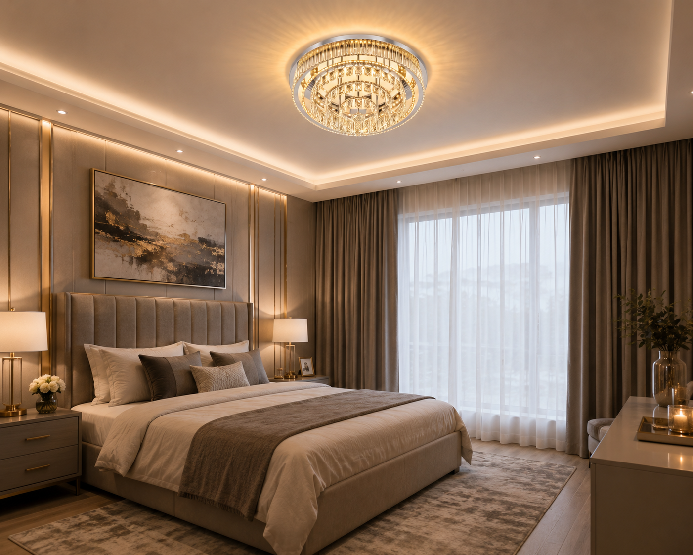 Luxury Crystal Halo Flush-Mount Chandelier