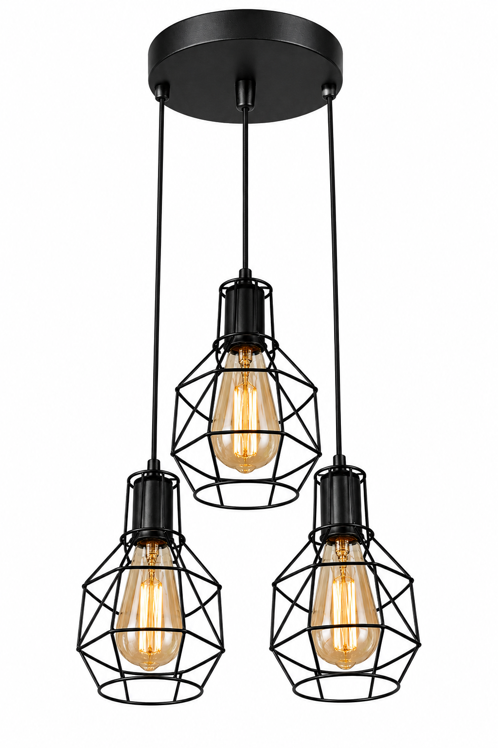 3in1 Cage industrial kitchen , dining room pendant ceiling light fitting 6018/3 R Black