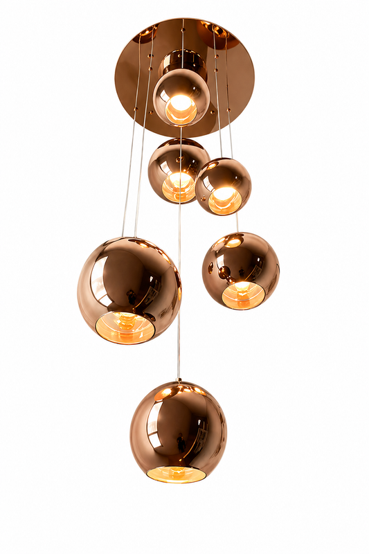 C06/7 Modern Copper Glass Ball Pendant Light (7 Head Cluster) Luxury Hanging Chandelier