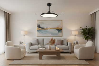 Deluxe Decorative Slim Ceiling Fan with Retractable Blades & Remote Control  White LED Ceiling Fan