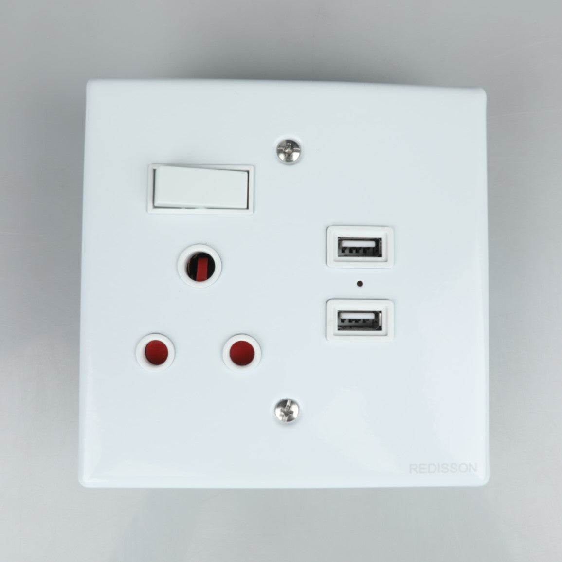 REDISSON BA-MS02(S) USB Switched Socket 16A  Dual USB Wall Outlet 4x4 White