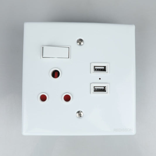 REDISSON BA-MS02(S) USB Switched Socket 16A  Dual USB Wall Outlet 4x4 White
