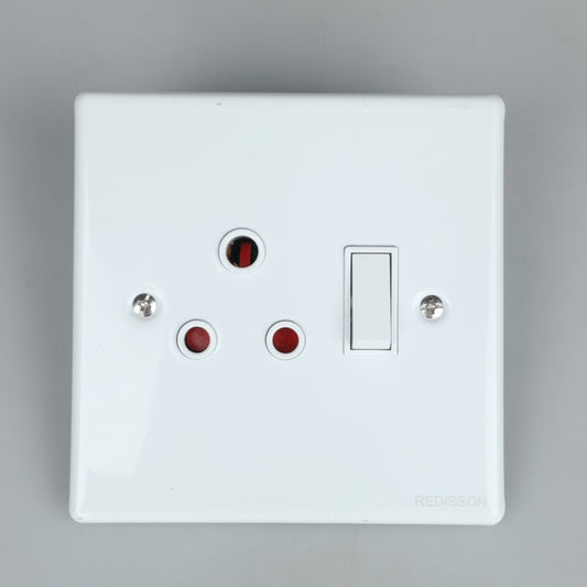 REDISSON A-MS02(S) Single Switched Socket 16A  White Glossy 4x4 Wall Outlet