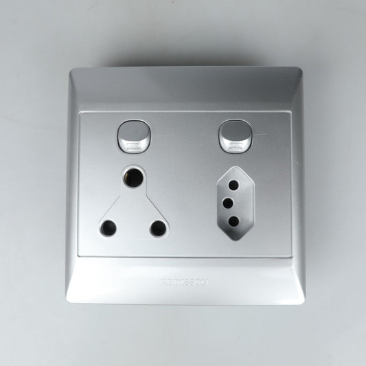 REDISSON 4x4 Double Switched Wall Socket 16A  Silver Grey Luxury Finish (D02 SIL)