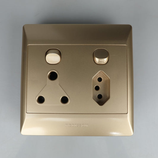 REDISSON 16A Double Switched Socket  Luxury Gold Wall Outlet (4x4 D02-G) Premium Finish