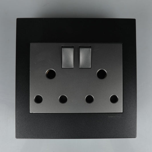 Redisson Double Wall Luxury Switched Socket  4x4 (Silver Grey Finish) D01-C-SG