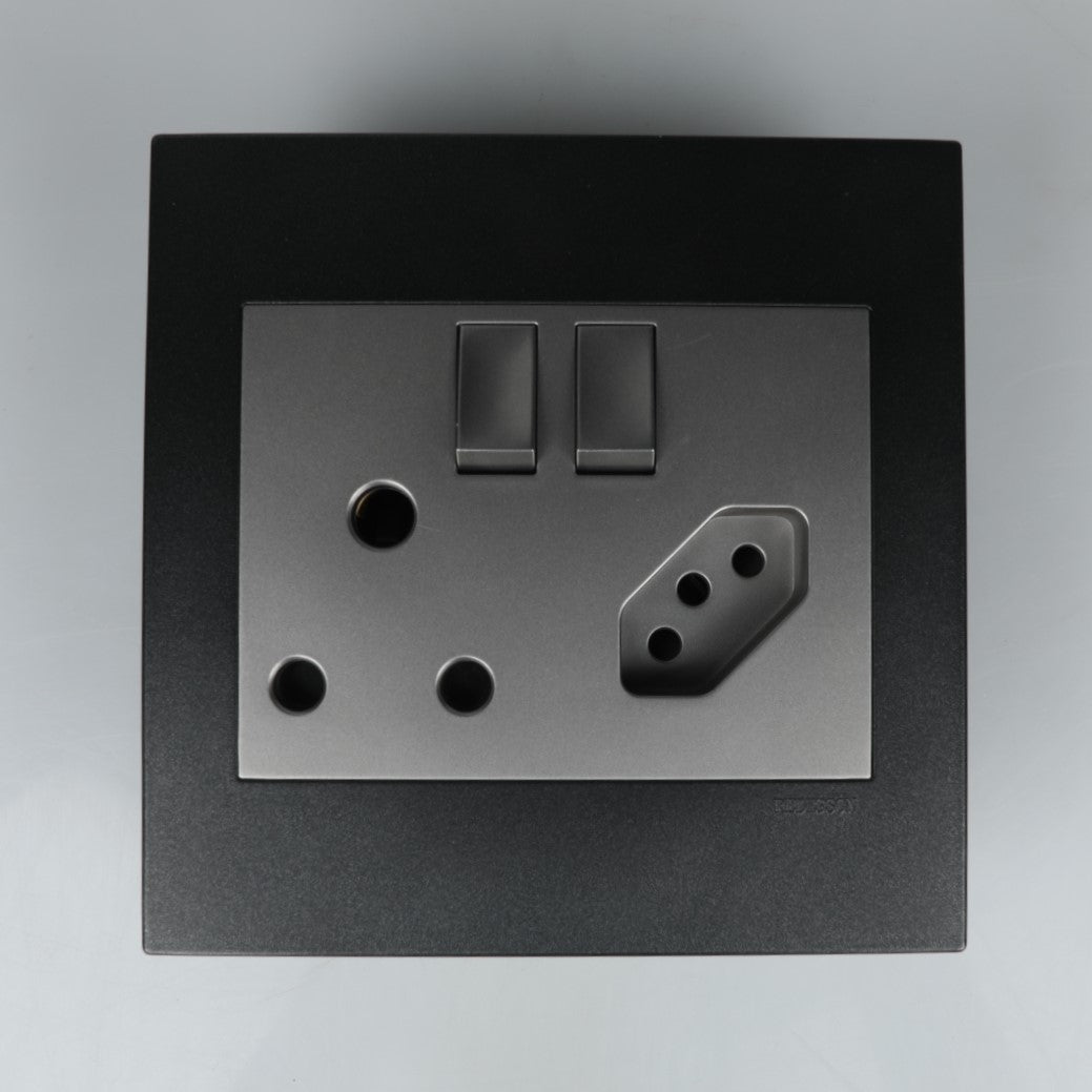 Redisson Double Switched Wall Socket Outlet  4x4 Luxury Power Socket (Silver Grey Finish)