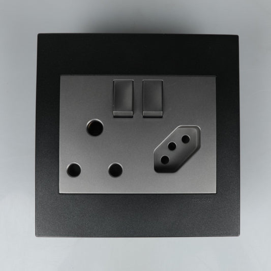 Redisson Double Switched Wall Socket Outlet  4x4 Luxury Power Socket (Silver Grey Finish)