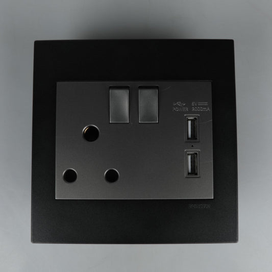 Redisson 16A Wall Socket with Dual Switch & USB Charging Ports (2x USB 5V 2A)  Modern Power Outlet