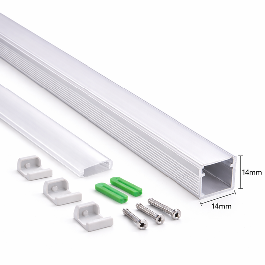 14mm x 14mm Aluminium LED Profile  Surface Mount Channel (3 Meter, Silver)