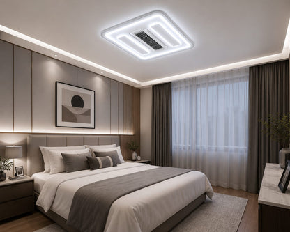 LED and Fan Modern Square light , Bedroom Study Living Room Fashion Decoration 3 Color Changing Ceiling Light(warm white ,cool white and day light) HTY-DX072