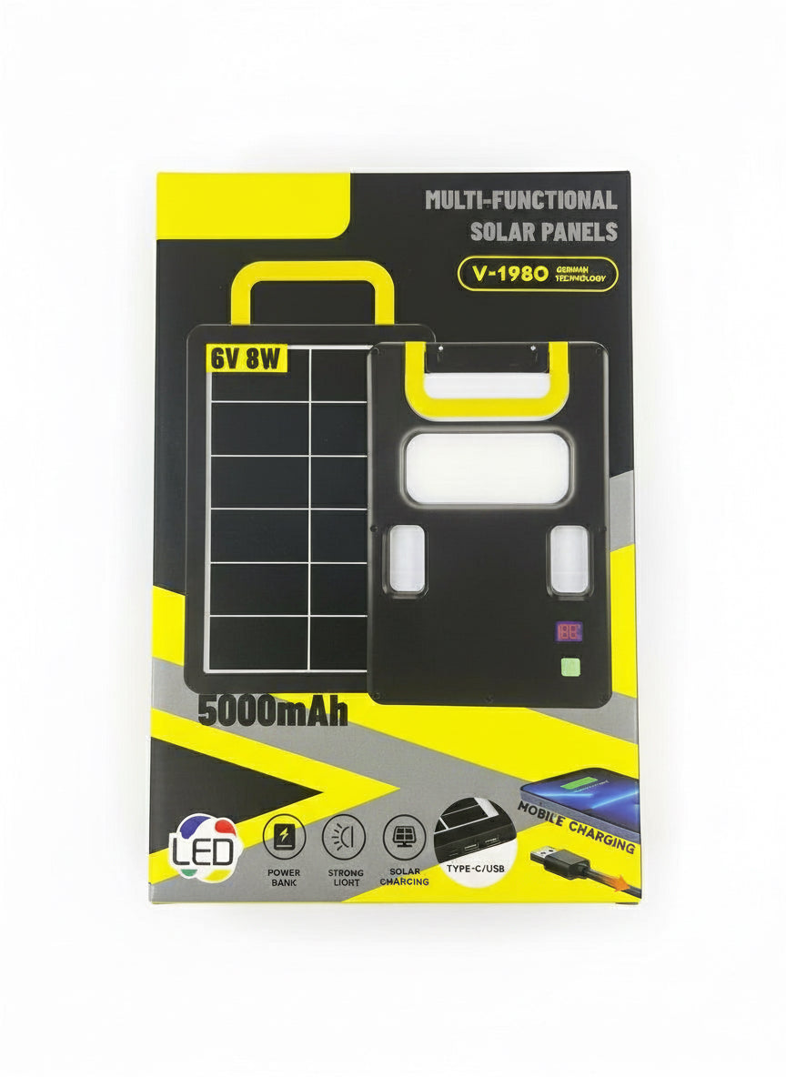 V-1980 Multi-Functional Solar Panel Power Bank with LED Light  6V 8W (5000mAh)