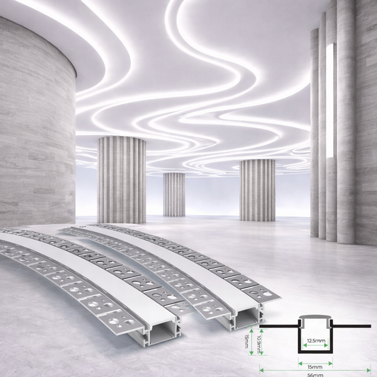 56mm x 15mm x 15mm  Flexible Recessed Aluminium LED Channel  Curved Drywall Profile  3 Meter