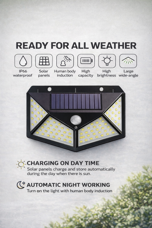 Solar Motion Sensor Wall Light  IP66 Outdoor LED Security Lamp