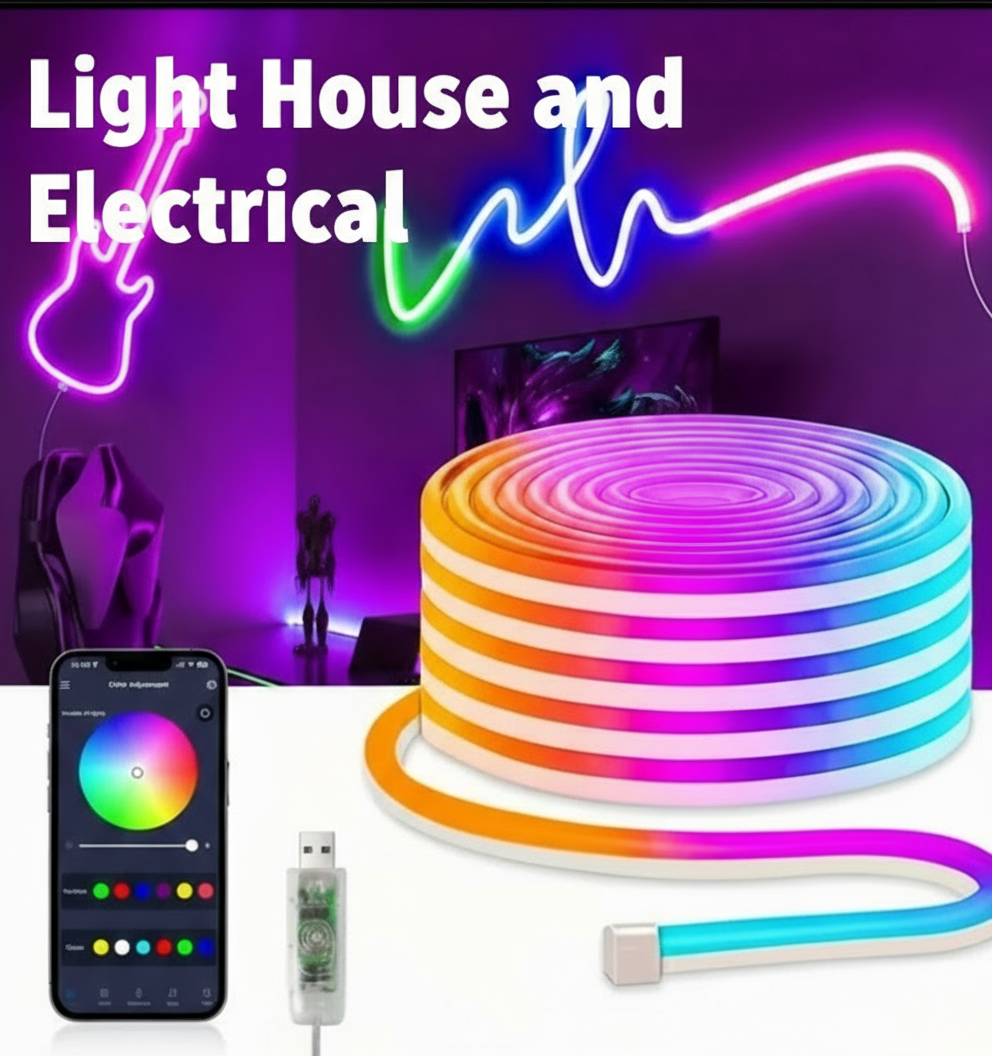 5M Smart RGB LED Neon Rope Light  App & Remote Control (USB Powered, IP68)