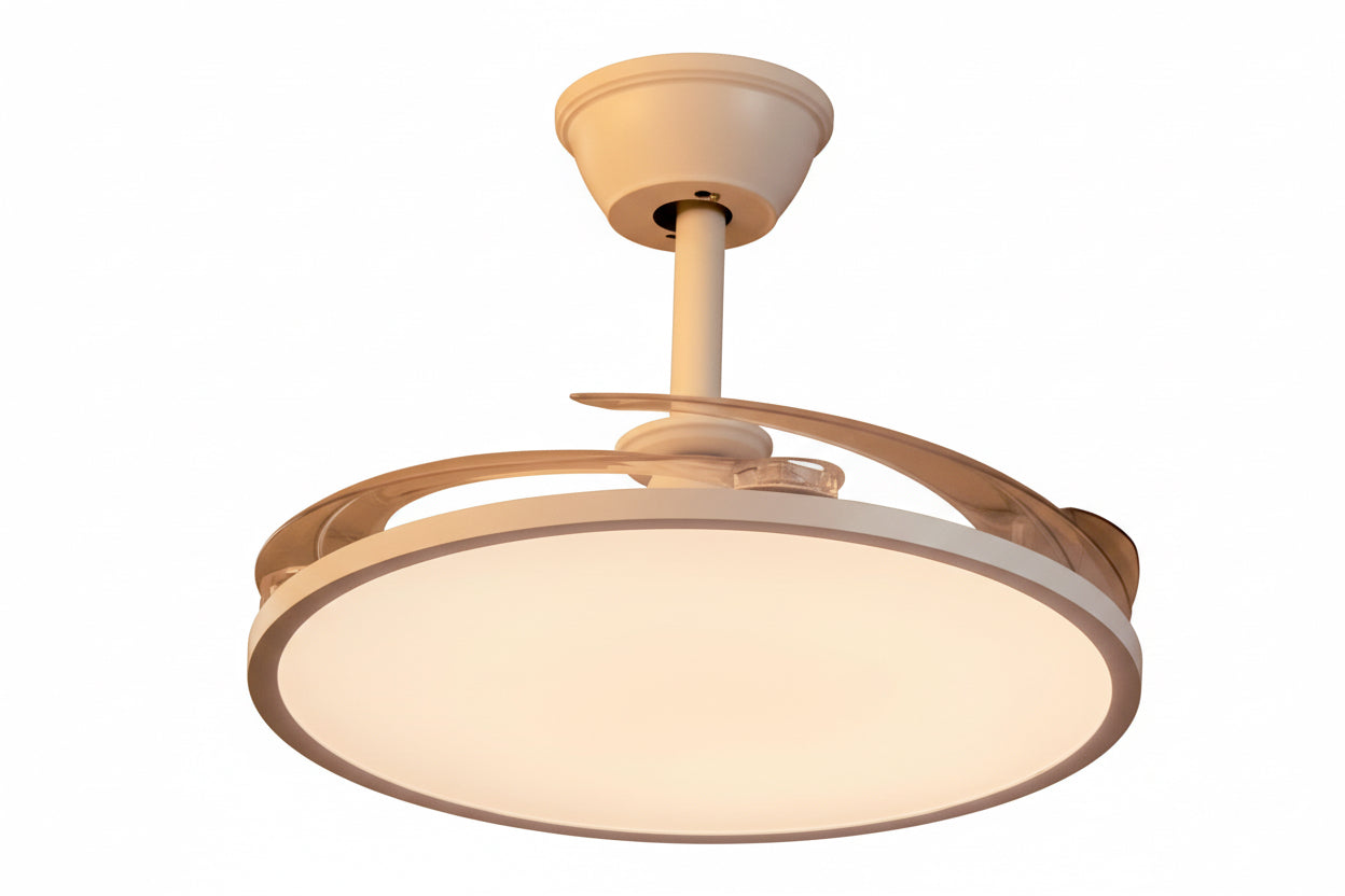 Deluxe Decorative Slim Ceiling Fan with Retractable Blades & Remote Control  White LED Ceiling Fan