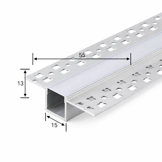 15mm x 15mm x 13mm Aluminium Recessed LED Channel  Drywall Compatible  3 Meter (Silver Finish)