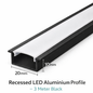 20mm x 10mm Recessed LED Aluminium Profile  3 Meter Black (Flush Mount Channel)