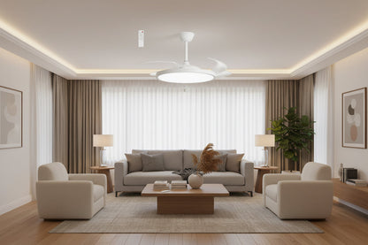 Deluxe Decorative Slim Ceiling Fan with Retractable Blades & Remote Control  White LED Ceiling Fan