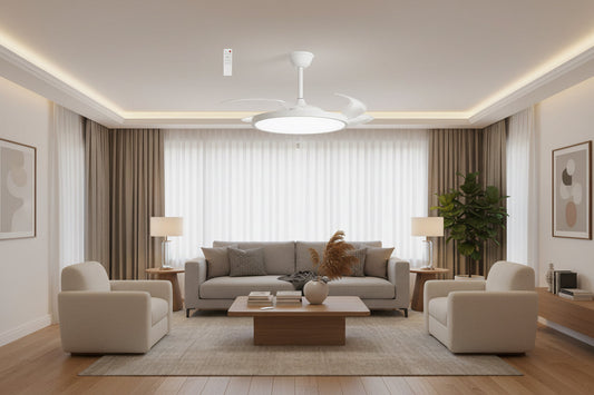 Deluxe Decorative Slim Ceiling Fan with Retractable Blades & Remote Control  White LED Ceiling Fan
