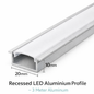 20mm x 10mm Recessed LED Aluminium Profile  3 Meter Silver (Flush Mount Channel)