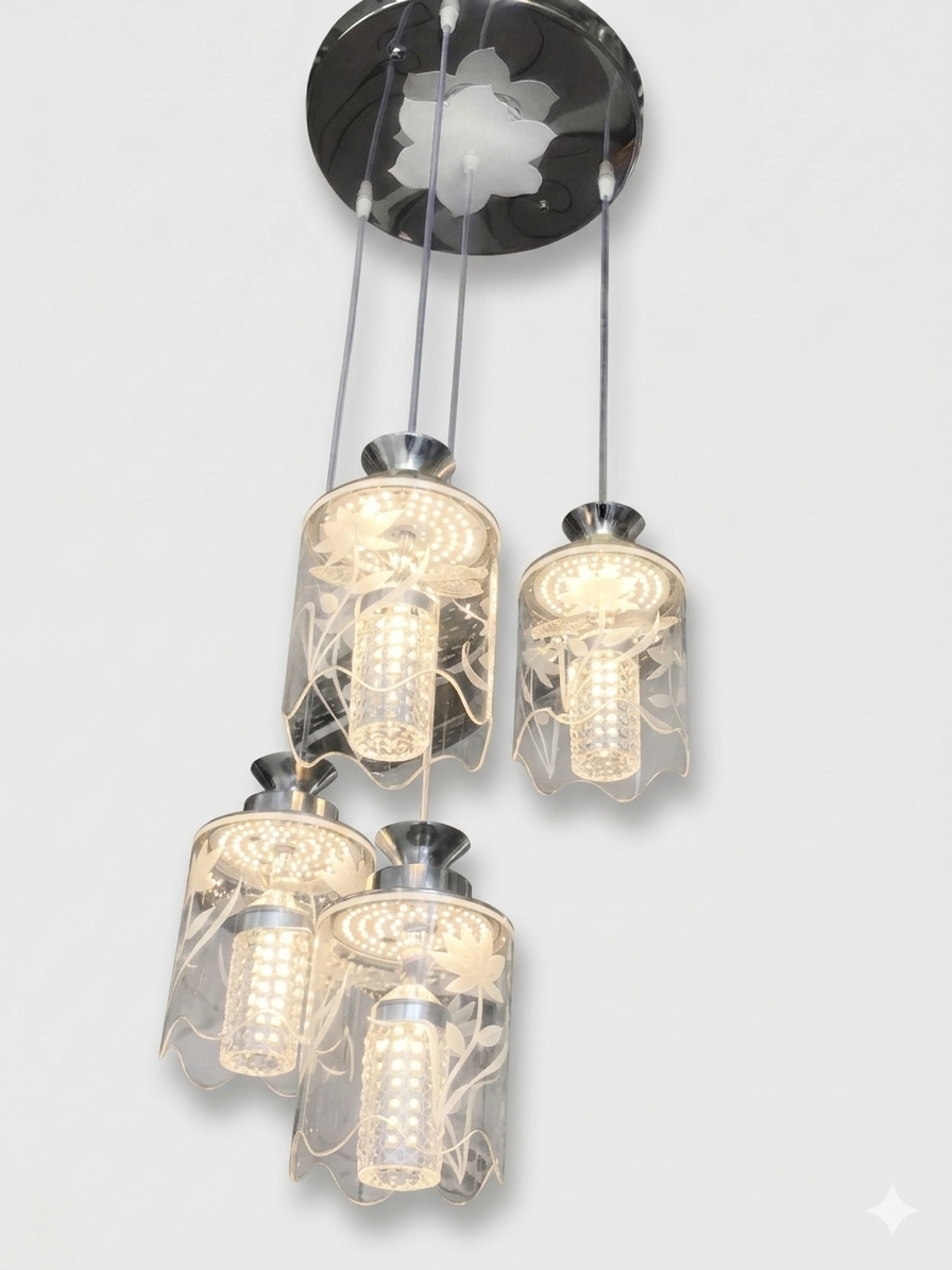 4-Light Decorative Glass Chandelier  Modern Pendant Ceiling Light (9900/3+1)