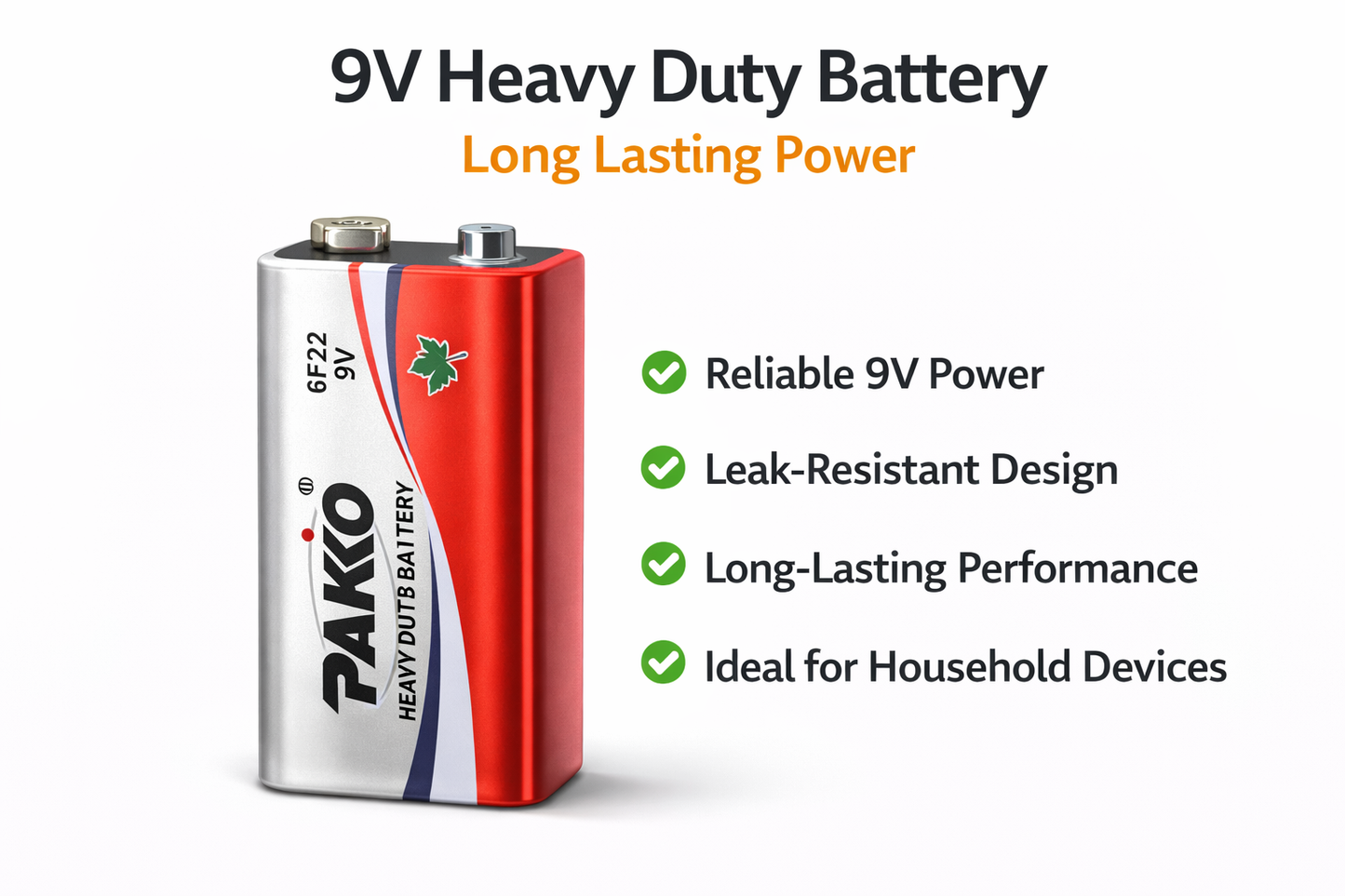 9V Heavy Duty Battery  Long Lasting Power