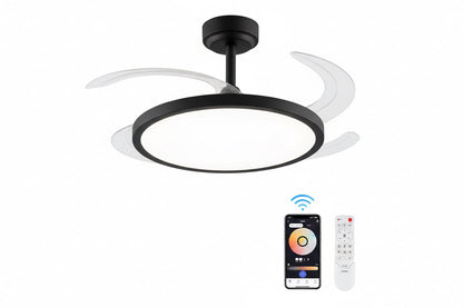 Deluxe Decorative Slim Ceiling Fan with Retractable Blades & Remote Control  White LED Ceiling Fan