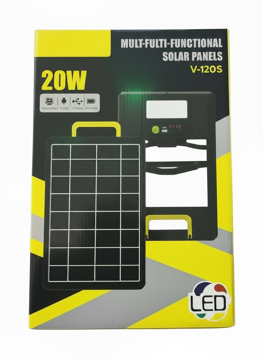 20W Multi-Functional Portable Solar Panel Kit with Power Bank & LED Light (V-120S)
