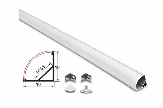 16mm x 16mm Aluminium Corner LED Profile  3 Meter Silver Surface Mount Channel
