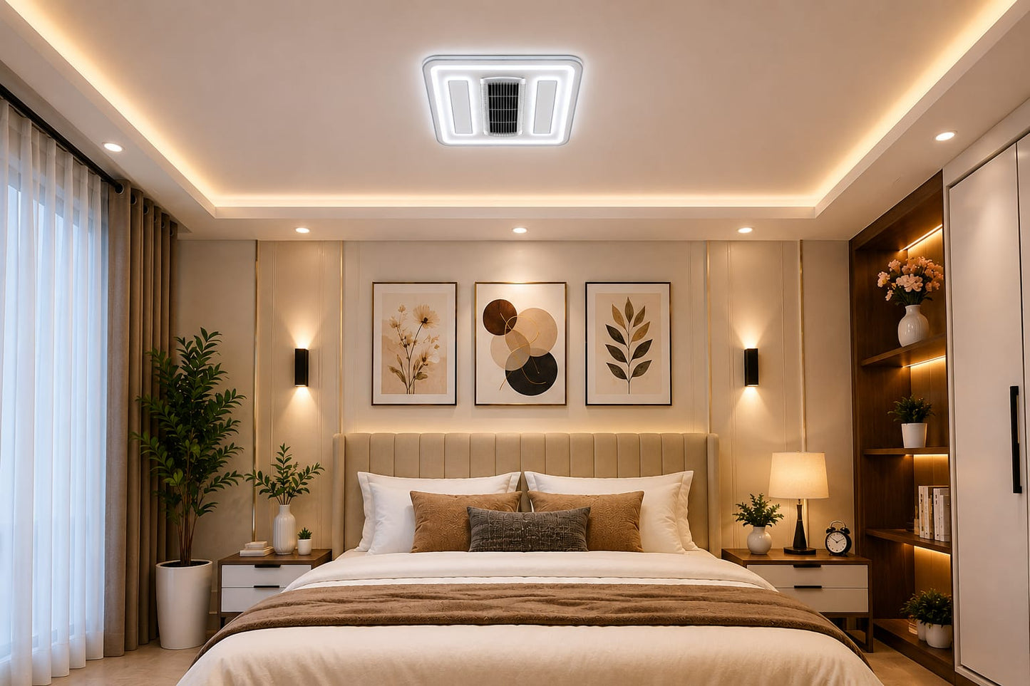 LED and Fan Modern Square light , Bedroom Study Living Room Fashion Decoration 3 Color Changing Ceiling Light(warm white ,cool white and day light) HTY-DX072