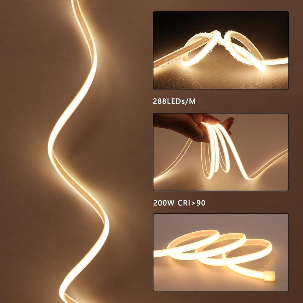 1M 8mm 220V LED COB Strip Light IP65 Waterproof  20W/M (No Transformer Required)