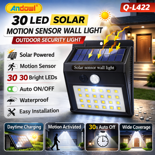 30 LED Solar Motion Sensor Wall Light  Outdoor Security Light