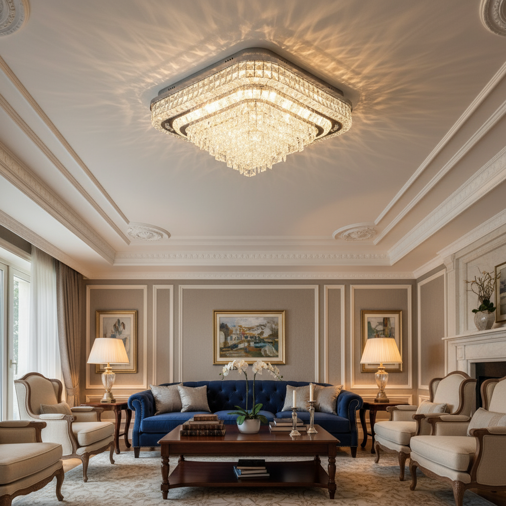 Modern Square Crystal LED Chandelier  Luxury Flush Mount Ceiling Light Gold (DX013)