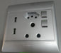 4x4 Electrical Socket Silver SA034/S  1x 2-Pin Plug + Dual USB Charging Ports (Modern Wall Outlet)