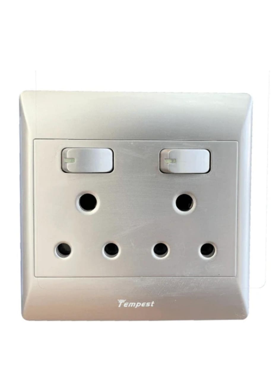 4x4 Double Wall Plug Silver SA025/S  16A Dual Switched Socket (Modern Finish)